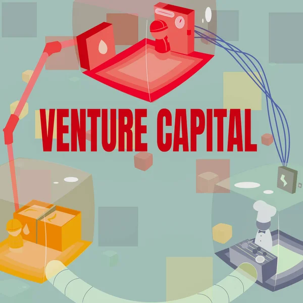 Firma mostrando Venture Capital. Idea de negocio Capital de riesgo se unió a las cabinas que proporcionan los recursos necesarios del lugar de trabajo. —  Fotos de Stock