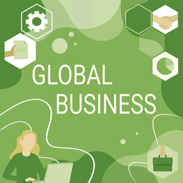 Texto que presenta Global Business. Word Written on Trade and business system una empresa de todo el mundo Pensamiento innovador de las mujeres Ideas líderes hacia un futuro estable. —  Fotos de Stock