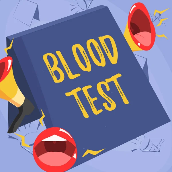 Conceptuele bijschrift Bloedtest. Internet Concept Extracted blood sample from an organizm to perfom a laboratory analysis Lips Megaphones Loudly Making New Announcement To The Public. — Stockfoto