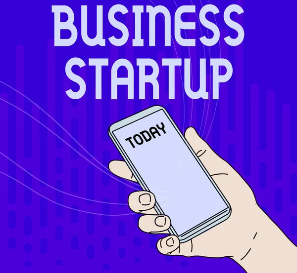 "Business Start Up" yazısını gösteren bir ilham. Yeni bir ticari girişimin başlatılması Yeni Teknoloji Gösteren Boş Ekran ile El Tutma Mobil Cihazı. — Stok fotoğraf