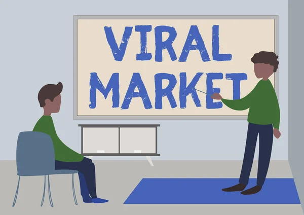 Szöveg megjelenítése Virális piac. Üzleti kirakat Virális piackutatás Tanár és diák rajz, amelynek osztály Privátul egy osztályteremben. — Stock Fotó