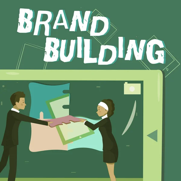 Tekst met inspiratie Brand Building. Concept betekent bewustmaking Oprichting en promotie van bedrijven Collega 's Bouwen aan nieuwe projectplannen Presentatie van nieuwste ideeën. — Stockfoto