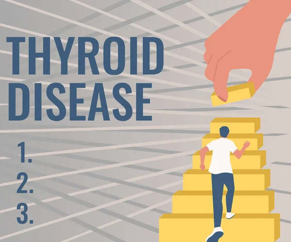 Inspiration showing sign Thyroid Disease. Conceptual photo the thyroid gland fails to produce enough hormones Gentleman Climbing Up Stair Case Trying To Reach Goals Defining Progress.