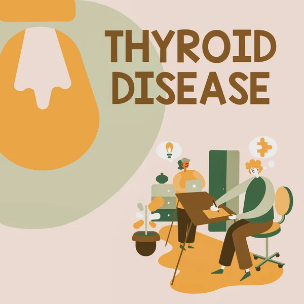 Text sign showing Thyroid Disease. Word for the thyroid gland fails to produce enough hormones Partners Sharing New Ideas For Skill Improvement Work Strategies.