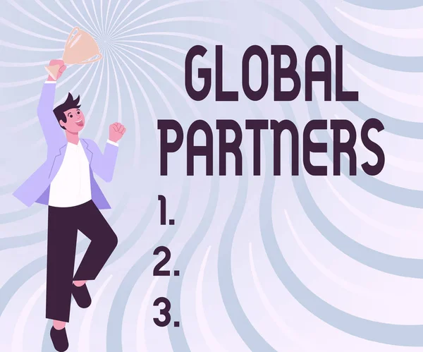 Почерк Global Partners. Слово за слово Две или более фирмы из разных стран работают как команда.. — стоковое фото