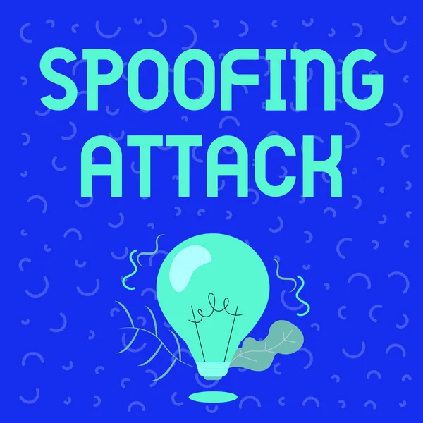 Writing displaying text Spoofing Attack. Business overview impersonation of a user, device or client on the Internet Illuminated Light Bulb Drawing Plants Shell Showing Technology Ideas. — Stock Photo, Image