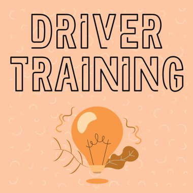 Metin başlığı Sürücü Eğitimini sunar. İş fikri, sürücü ehliyeti almak için yeni bir sürücü hazırlıyor. Ampul Işıklandırma Fabrikaları Kabuk Çekim Teknolojileri Fikirleri.