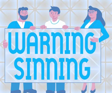 İlham, Uyarı Günahı 'nı gösteriyor. Yeni Fikirler Gösteren İnternet Kavramsal Uyarı Üç Meslektaşı Sunum Kurulu.