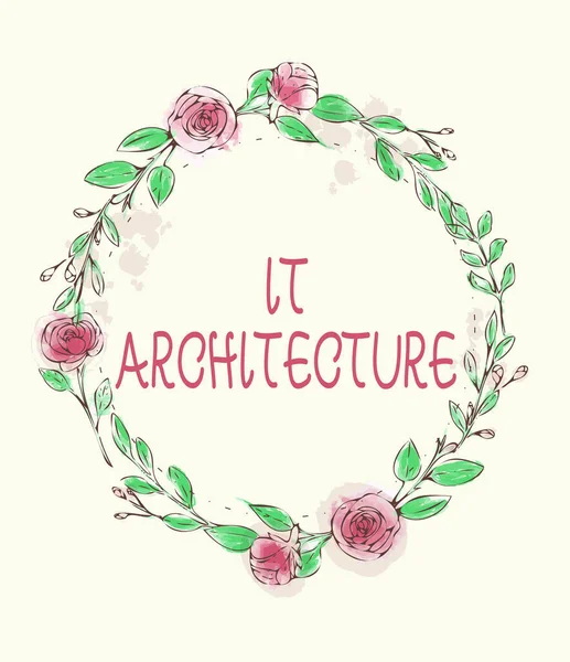 Konzeptionelle Bildunterschrift: It Architecture. Konzept, das Architektur bedeutet, wird auf den Prozess der Gesamtstruktur angewendet Blank Frame Dekoriert mit abstrakten modernisierten Formen Blumen und Laub. — Stockfoto