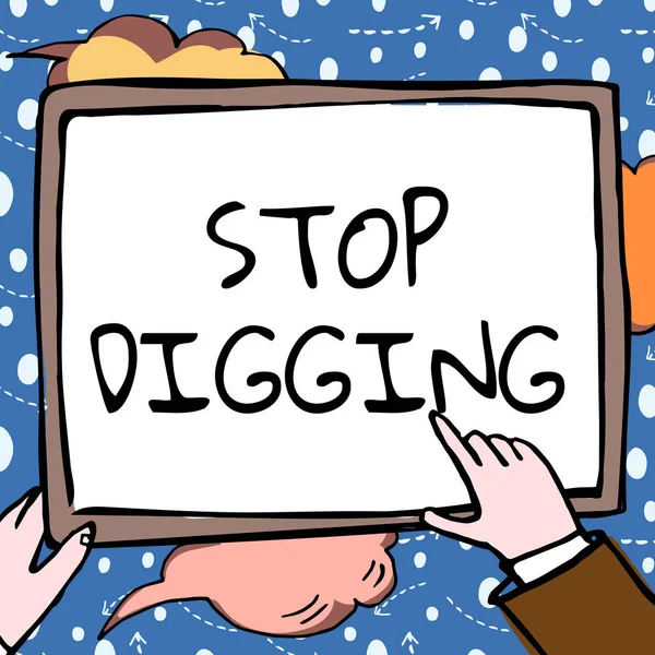 Conceptual display Stop Digging. Business approach Prevent Illegal excavation quarry Environment Conservation Hands Holding Paper Showing New Ideas Surrounded With Stars. — Stock Photo, Image