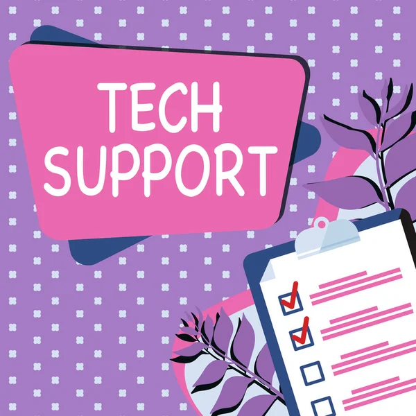 Text sign showing Tech Support. Business idea Assisting individuals who are having technical problems Clipboard Drawing With Checklist Marked Done Items On List. — Stock Photo, Image
