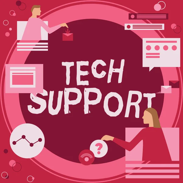 Conceptual caption Tech Support. Business approach Assisting individuals who are having technical problems Colleagues Having Online Meeting Discussing Future Project Plans. — Stock Photo, Image