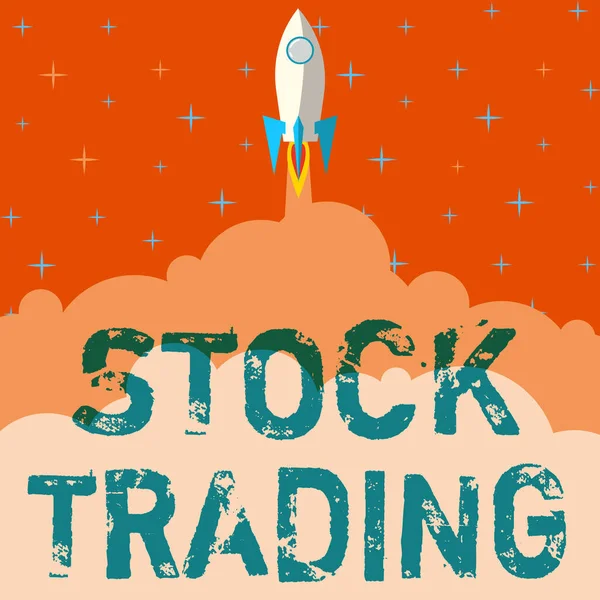 Didascalia concettuale Stock Trading. Business showcase Comprare e vendere valori mobiliari elettronicamente sul piano di scambio Rocket Ship lancio veloce dritto fino allo spazio esterno. — Foto Stock