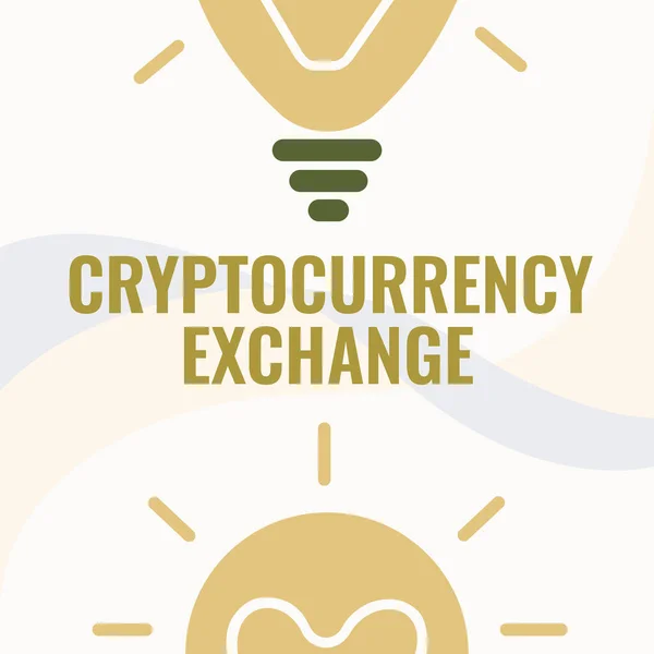 Leyenda conceptual Crypto Cambio de divisas. Concepto que significa Comercio de monedas digitales para otros activos Dibujo de bombilla brillante Mostrando descubrimientos frescos. — Foto de Stock