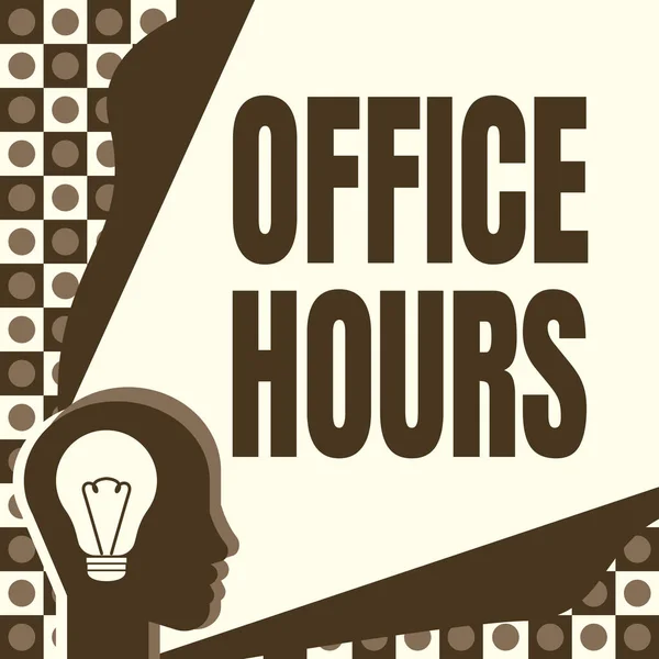 Text showing inspiration Office Hours. Word Written on The hours which business is normally conducted Working time Head With Illuminated Light Bulb With Showing Technology Ideas. — Stock Photo, Image