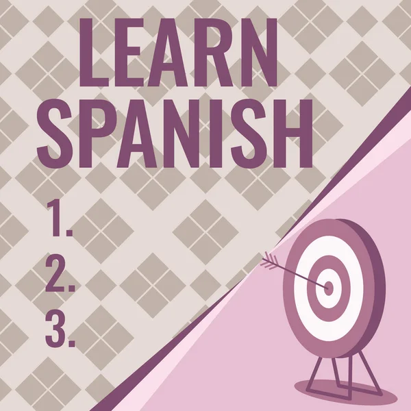İspanyolca Öğren 'i gösteren metin işareti. Konsept: İspanya 'da Çeviri Dili Sözcük Hazinesi Hedefi Nüfus İfade Hedefi Başarılı bir şekilde Tamamlanmış Proje. — Stok fotoğraf