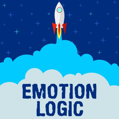 El yazısı Yazısı Duygusal Mantık. İş görüşü Kalp veya Beyin Ruhu veya Zeka Karmaşası Eşit Denge Roket Gemisi Hızla Uzaya Fırlatılıyor.