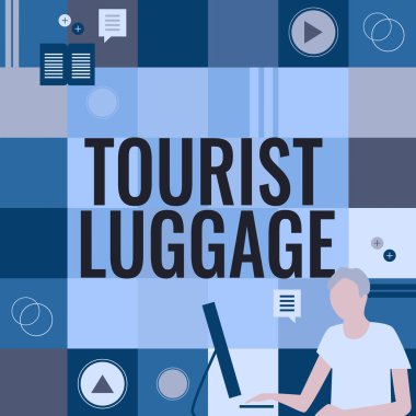 İlham, Turist Gövdesi 'ni gösteriyor. Seyahat eden iş adamı Yenilikçi Düşünce Öncü Fikirleri İstikrarlı Geleceğe götürmek için gereken her şeyi içeren internet kavramı büyük çanta.