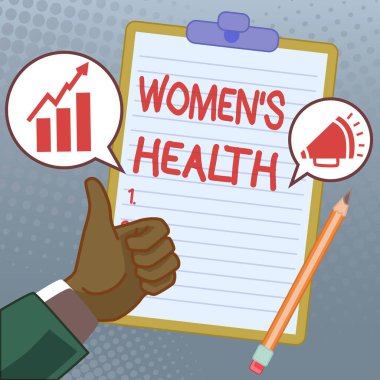 Kadın Sağlığını gösteren bir mesaj. Kavramsal fotoğraftaki kadınlar, hastalıktan kaçınmanın fiziksel sağlık sonucudur. Eller Yukarı, Yeni Fikirler Gösteriyor. Palms Taşıma Defteri Sunum Planları