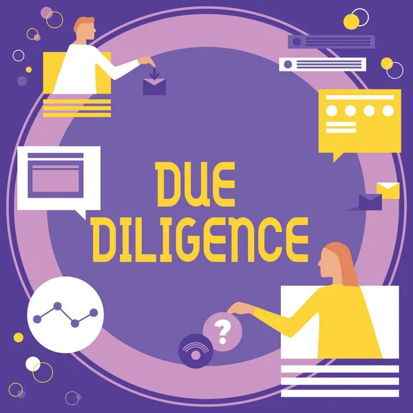 Концептуальне відображення Due Diligence. бізнес підхід Комплексна оцінка Волонтерські розслідування Аудиторські колеги Маючи онлайн зустріч Обговорення майбутніх планів проекту . — стокове фото