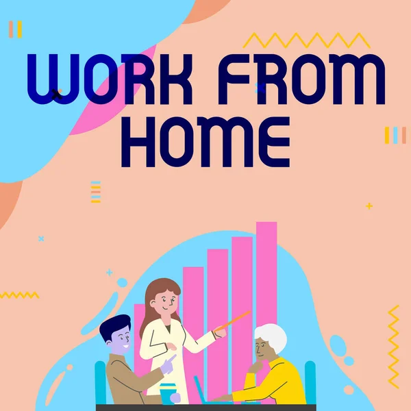 Conceptual display Work From Home. Business approach Work From Home Lady Drawing Explaining To Her Teammate Process Steps. — Stock Photo, Image