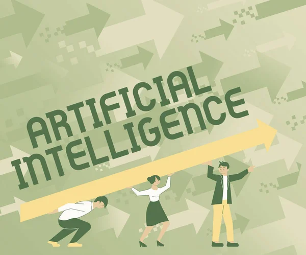 Writing displaying text Artificial Intelligence. Internet Concept Machine copy Cognitive function like Problem Solving Four Colleagues Drawing Standing Holding Large Arrow For Success. — Stock Photo, Image