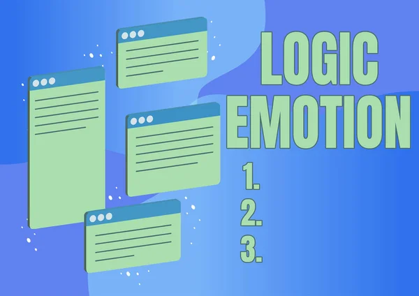 Texto de escritura Lógica Emoción. Word Written on Unpleasant Feelings turned to Self Respect Reasonable Mind Chat pestañas que simbolizan exitosos colegas de comunicación en línea. — Foto de Stock