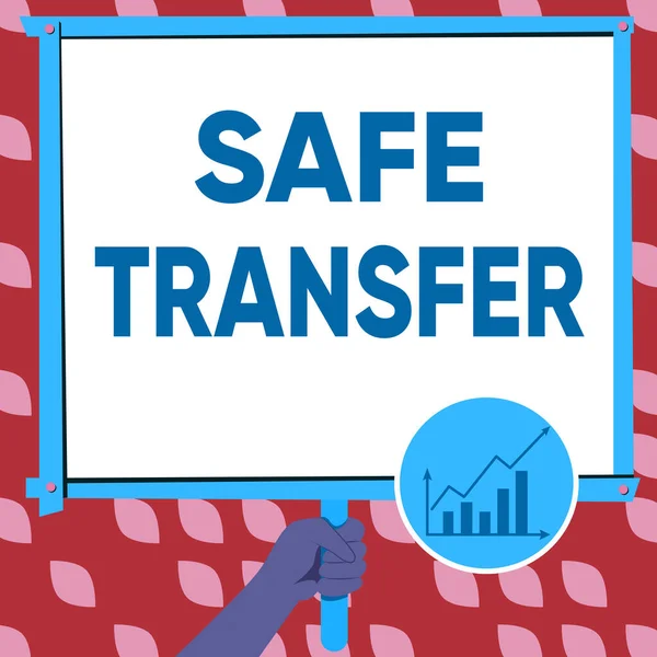 Sign displaying Safe Transfer. Internet Concept Wire Transfers electronically Not paper based Transaction Hand Holding Panel Board Displaying Latest Financial Growth Strategies.
