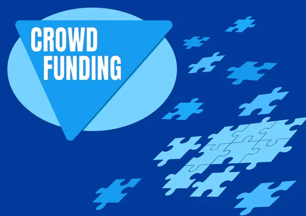 Inspiración mostrando señal Crowd Funding. Palabra escrita en Fundraising Kickstarter Startup Pledge Plataforma Donaciones Rompecabezas piezas que se fusionan simbolizando la realización de nuevas ideas. —  Fotos de Stock