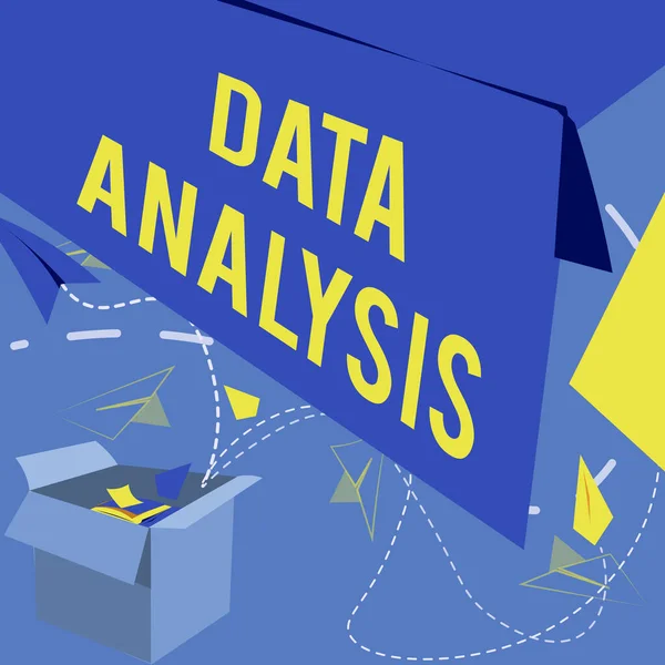 Textskylt som visar dataanalys. Affärsidé Översätt siffror till Analytisk Slutsats Prognostisera Öppna Låda Med Flygande Paper Planes Presentera Nya Gratis Idéer — Stockfoto