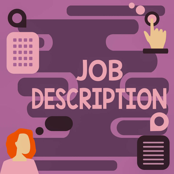 Text caption presenting Job Description. Internet Concept A document that describes the responsibilities of a position Woman Innovative Thinking Leading Ideas Towards Stable Future.