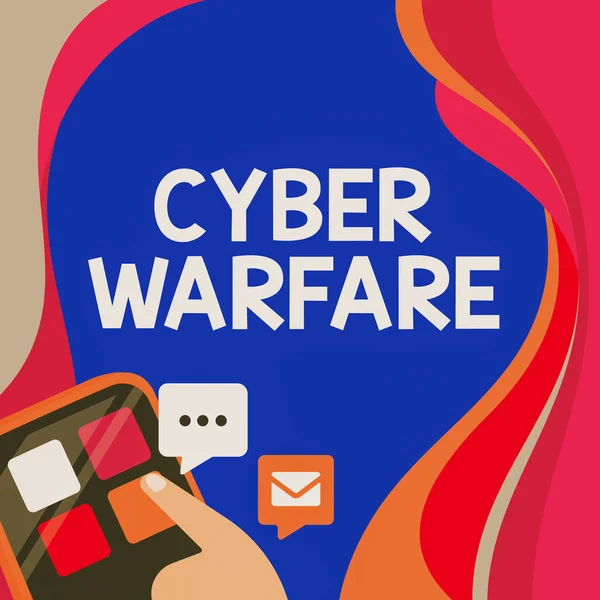 Inspiration showing sign Cyber Warfare. Internet Concept Virtual War Hackers System Attacks Digital Thief Stalker Finger Pressing Application Button Presenting Global Network Connection. — Stock Photo, Image