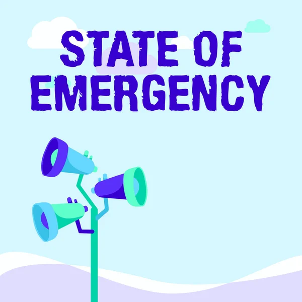 Schreiben von Text State Of Emergency. Geschäftskonzept zur Anerkennung eines extremen Zustandes, der auf nationaler Ebene Auswirkungen auf polare Megaphone hat. — Stockfoto