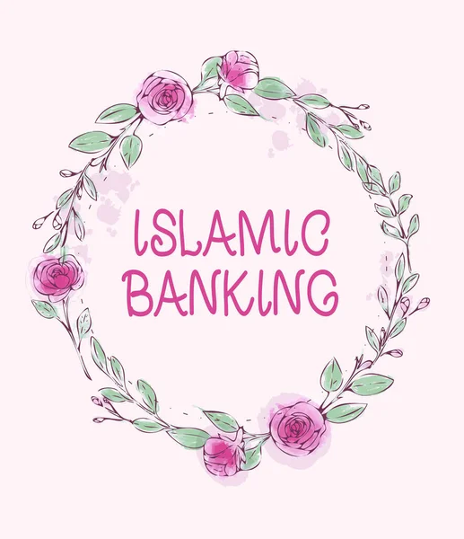 Skriva text islamisk bank. Affärsidé Banksystem baserat på principerna i islamisk lag Blank Frame Dekorerad med abstrakta moderniserade former Blommor och Foliage. — Stockfoto