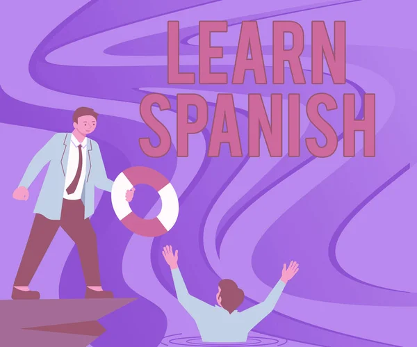 İlham kaynağı gösteren metin İspanyolca öğren. İspanya 'da İşletme Fikri Çeviri Dili Sözcük Hazinesi Konuşması Takım Elbiseli Centilmen Meslektaşları Temsilciliğine Yardım Etme Başarılı Takım Çalışması. — Stok fotoğraf