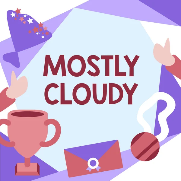 Inspiratie toont teken Meestal troebel. Woord voor Shadowy Vaporous Foggy Fluffy Nebulous Clouds Skyscape Mensen die succes presenteren Verdiende Trofee Medailles. — Stockfoto