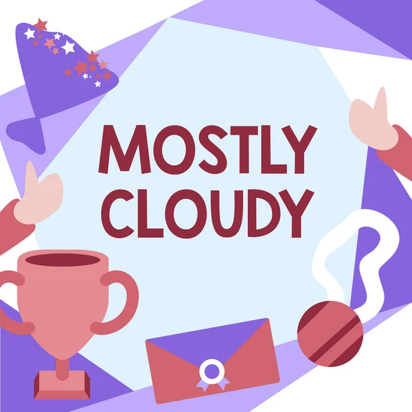 Inspiración mostrando signo en su mayoría nublado. Palabra para Shadowy Vaporous Noggy Fluffy Nebulous Clouds Skyscape People Congratulating Success Presentando medallas de trofeo ganadas. — Foto de Stock