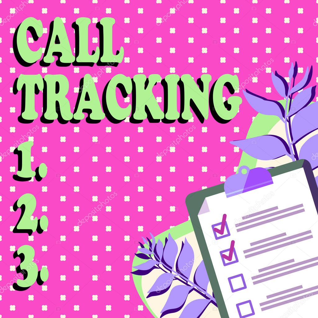 Handwriting text Call Tracking. Word Written on Organic search engine Digital advertising Conversion indicator Clipboard Drawing With Checklist Marked Done Items On List.