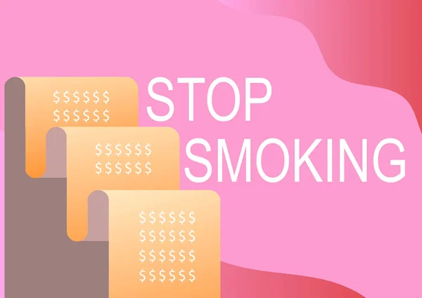 Inspiráció a dohányzásról való leszokás jele. Üzleti kirakat A dohányfüggőség használatának megszüntetése vagy leállítása A jelzálog kiszámításának jövőbeli pénzügyi tervét bemutató iratanyag. — Stock Fotó