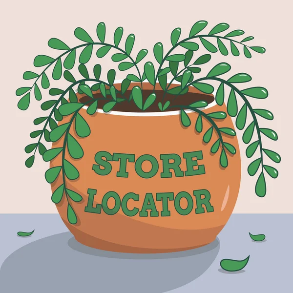 Handschriftliches Schild Store Locator. Konzeptfoto, um die Kontaktnummer der Adresse und die Betriebszeiten zu kennen Rahmen mit bunten Blumen und Laub harmonisch arrangiert. — Stockfoto