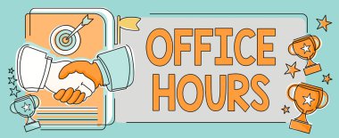 Ofis saatlerini gösteren bir ilham. İş yaklaşımı İş saatleri normalde çalışma saatleri El sıkışma sözleşmesi Yeni Gelecek Teknolojileri Kilidi Açma.