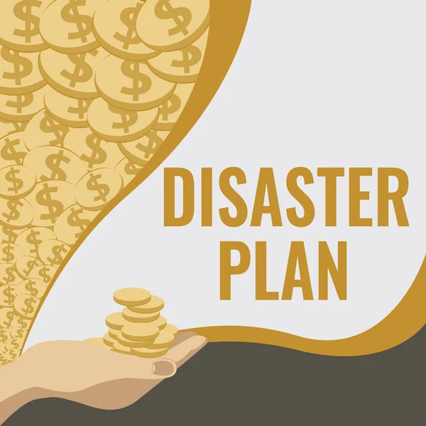 Text sign showing Disaster Plan. Business showcase Respond to Emergency Preparedness Survival and First Aid Kit Palm Carrying Money For Mortgage Plans For Home And Office.