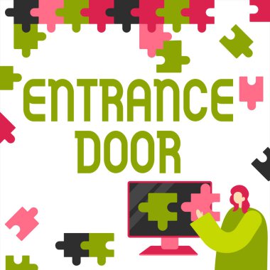 Giriş Kapısı 'nı göster. Kapıdaki Kavramsal Fotoğraf Yolu Giriş Geçidi Giriş Geçidi Leydi Bulmaca Parçası Sunar Yenilikçi Sorun Çözme Fikirleri.