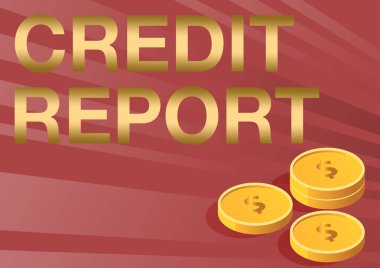 Kredi Raporu 'nu gösteren metin işareti. Rap Bill ve Borç Ödemeleri Borç Tarihi Paralarını Ödünç Almak, Mortgage 'ı başarılı bir şekilde hesaplayan finansal planları sembolize ediyor..