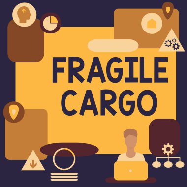 İlham, Kırılgan Kargo 'yu gösteriyor. Kavramsal fotoğraf dayanıklılığı köpüklü cam kaplama zararlı mallar masasında oturan adam çalışıyor ve yeni teknolojileri sunuyor.