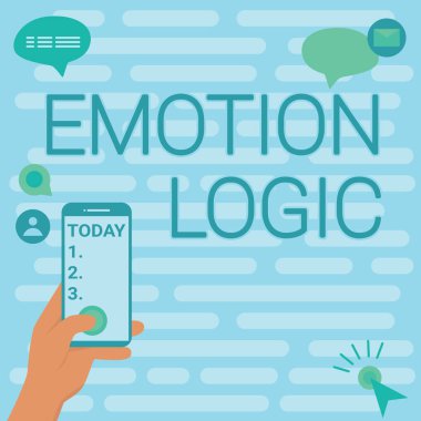 Metin Duygu Mantığı gösterimi yazılıyor. İş görüşü Kalp veya Beyin Ruhu veya Zeka Karmaşası Eşit Denge Elleri Teknolojik Aygıt Tutma Baskı Uygulaması.