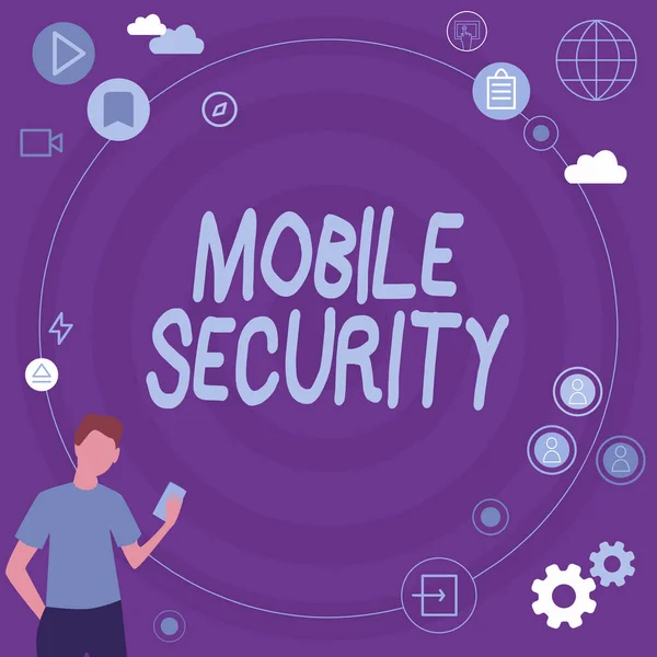 Conceptual display Mobile Security. Business showcase Protection of mobile phone from threats and vulnerabilities Businessman Innovative Thinking Leading Ideas Towards Stable Future. — Stock Photo, Image