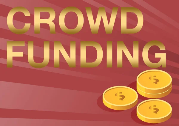 Texto que presenta Crowd Funding. Word for Fundraising Kickstarter Startup Pledge Platform Donaciones Monedas que simbolizan planes financieros futuros calculando con éxito la hipoteca. — Foto de Stock