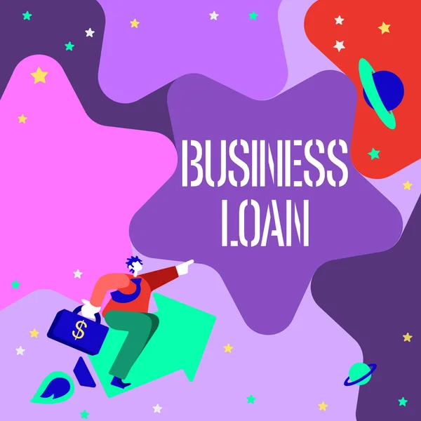 Conceptuele bijschrift Business Loan. Concept betekent krediet Hypotheek Financiële bijstand Voorschotten in contanten Schuld Gentleman Wijzend Vinger ster Vertegenwoordigend Financieel Succes. — Stockfoto