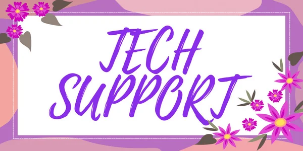 Textzeichen mit Tech Support. Business showcase Unterstützung von Einzelpersonen, die technische Probleme haben Blank Frame Dekoriert mit abstrakten modernisierten Formen Blumen und Laub. — Stockfoto